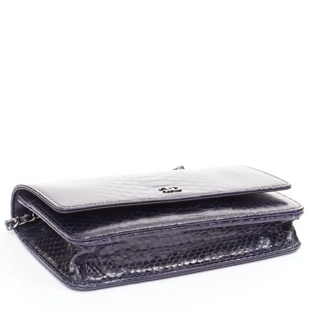 CHANEL Timeless Classic Flap Wallet on Chain navy scaled leather crossbody bag